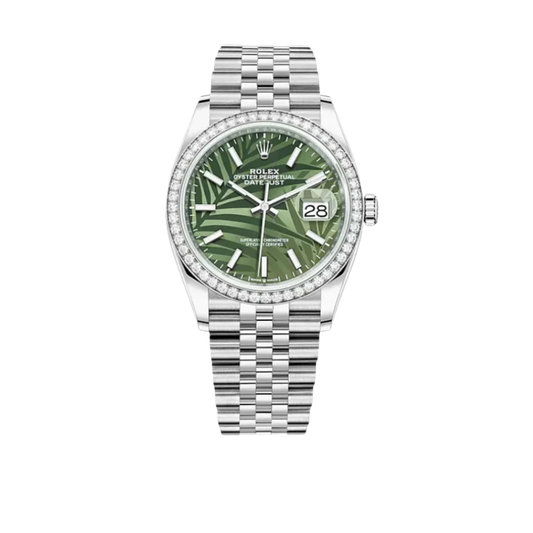 Datejust 36 M126284RBR-0039 – Olive Green Palm Motif Dial Diamond Bezel