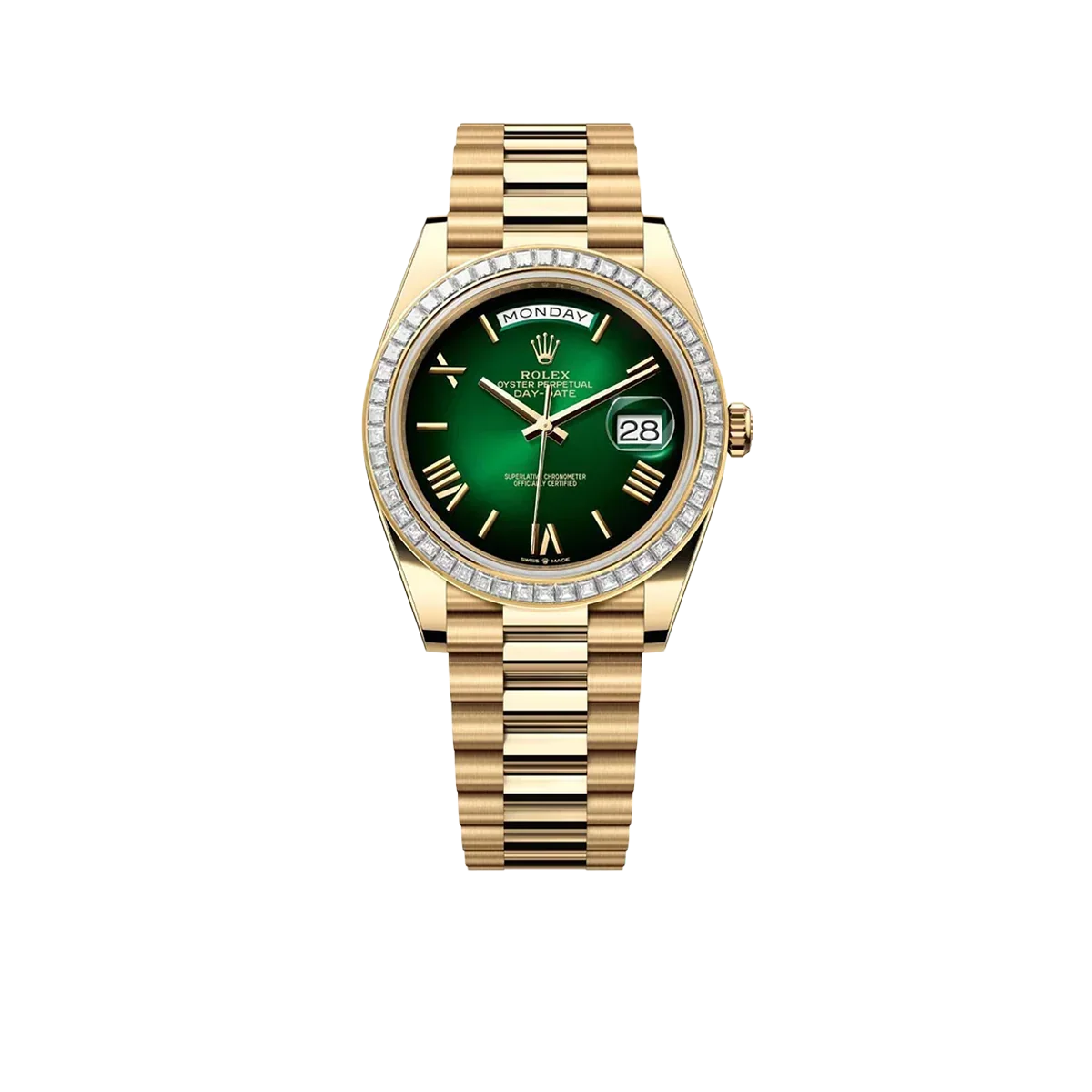 Day-Date 40mm | 18k yellow gold President bracelet | Green ombré dial Diamond bezel | Mens Watch 228398TBR