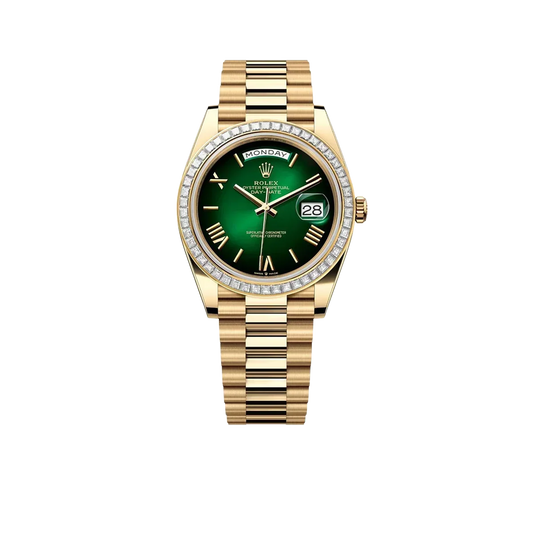 Day-Date 40mm | 18k yellow gold President bracelet | Green ombré dial Diamond bezel | Mens Watch 228398TBR