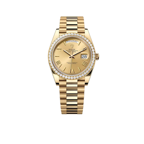 Day-Date 40 228348RBR Yellow Gold Diamond Bezel Champagne Roman Dial